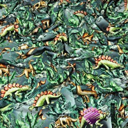 Cotton Jersey digital print -dinosaurs on a gray-green background