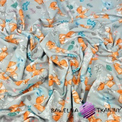 Cotton Jersey digital print - orange foxes on gray background