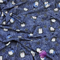 Cotton Jersey - penguins on a navy blue background