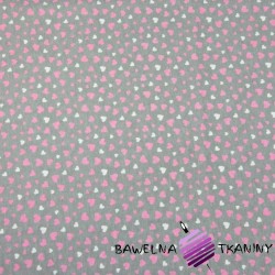 Cotton Jersey - pink white hearts on a gray background