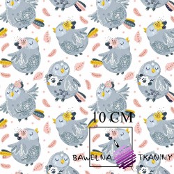 Cotton gray birds with pink feathers on white background