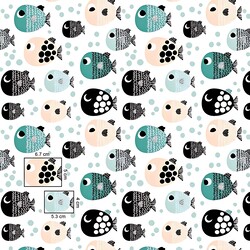 Cotton peppermint apricot fish with dots on a white background