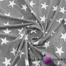 Looped knit - white stars on gray background