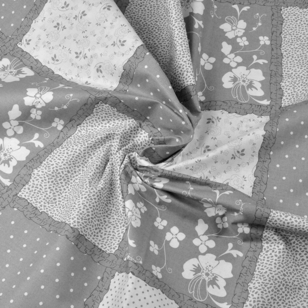 Cotton gray & white patchwork flowers & dots