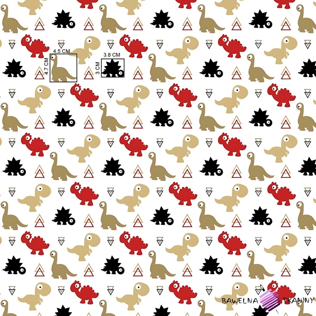 Cotton red-beige dinosaurs on a white background