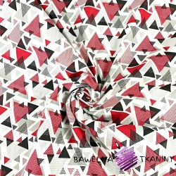 Bawełna trójkąty w kropki czerwono szare na białym tle