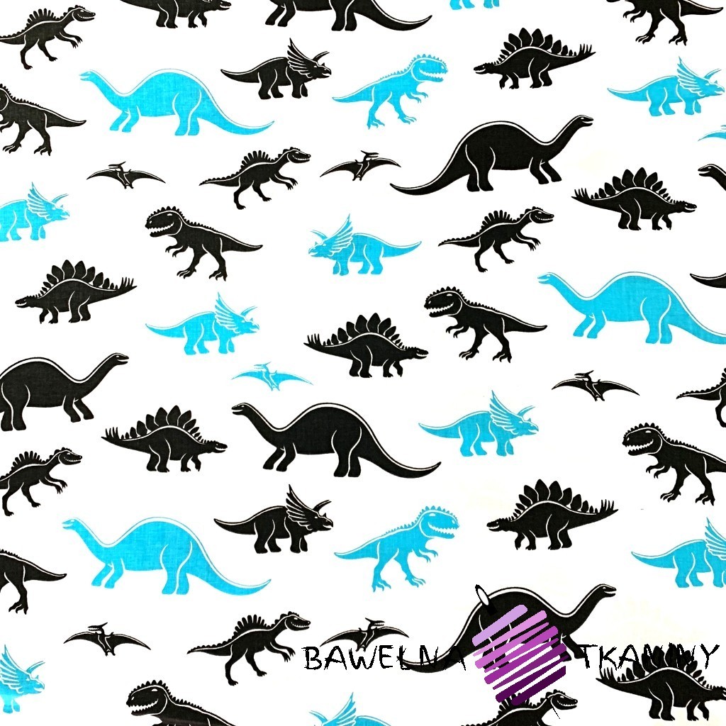 Cotton blue-black dinosaurs on a white background