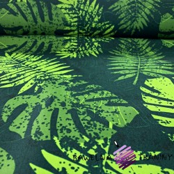waterproof fabric green leaves of monstera on a dark green background