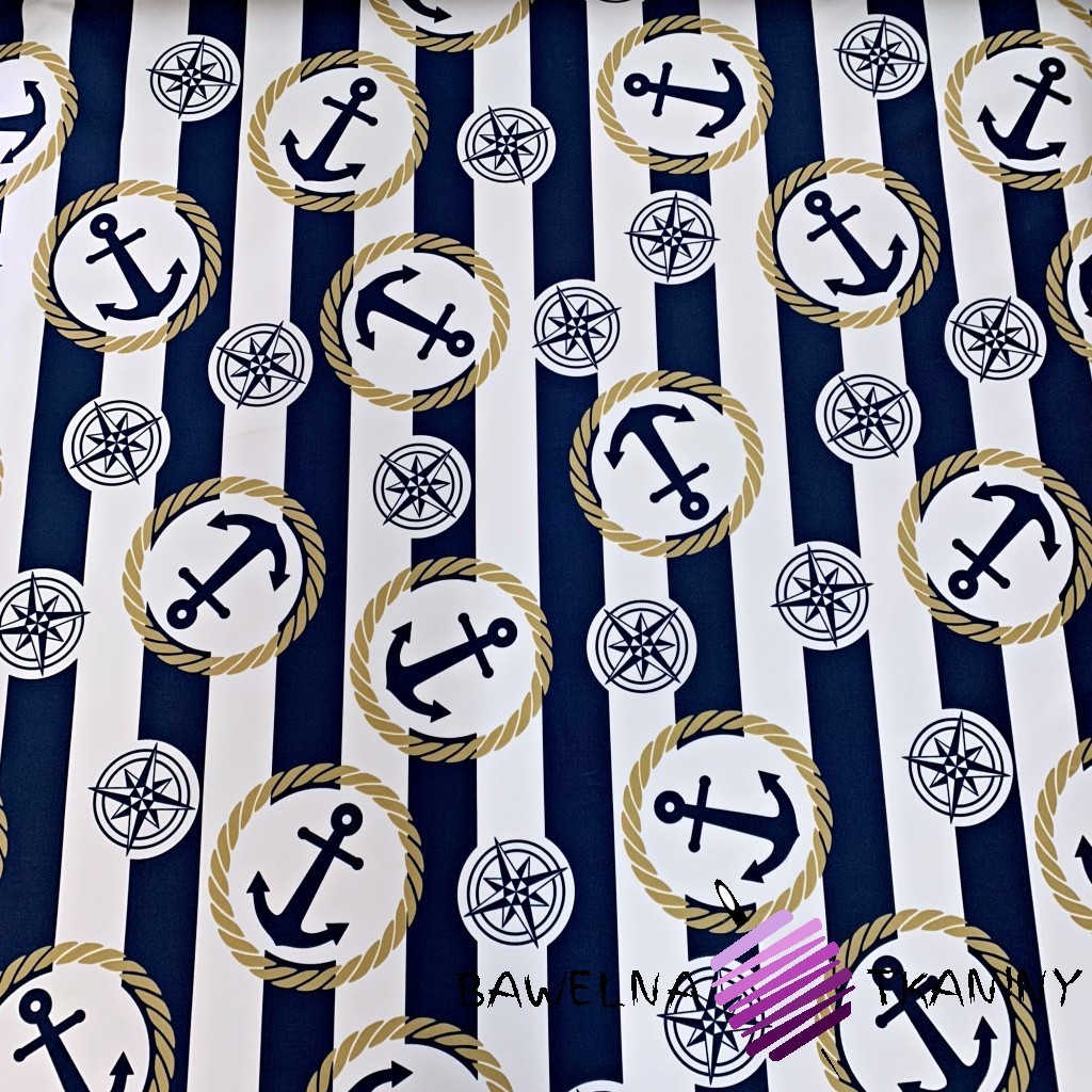 waterproof fabric sailor pattern on white and navy stripes