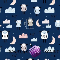 Cotton sheep sleeping with moons on a navy background
