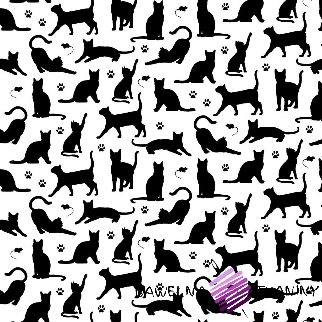 Bawełna kotki małe kontury czarne na białym tle