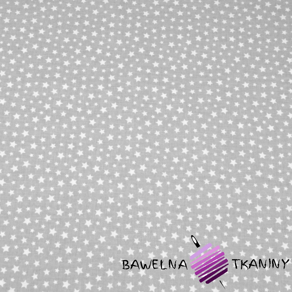 Bawełna antybakteryjna gwiazdki MINI białe na szarym tle