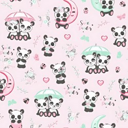 Cotton pandas with umbrella on a pink background
