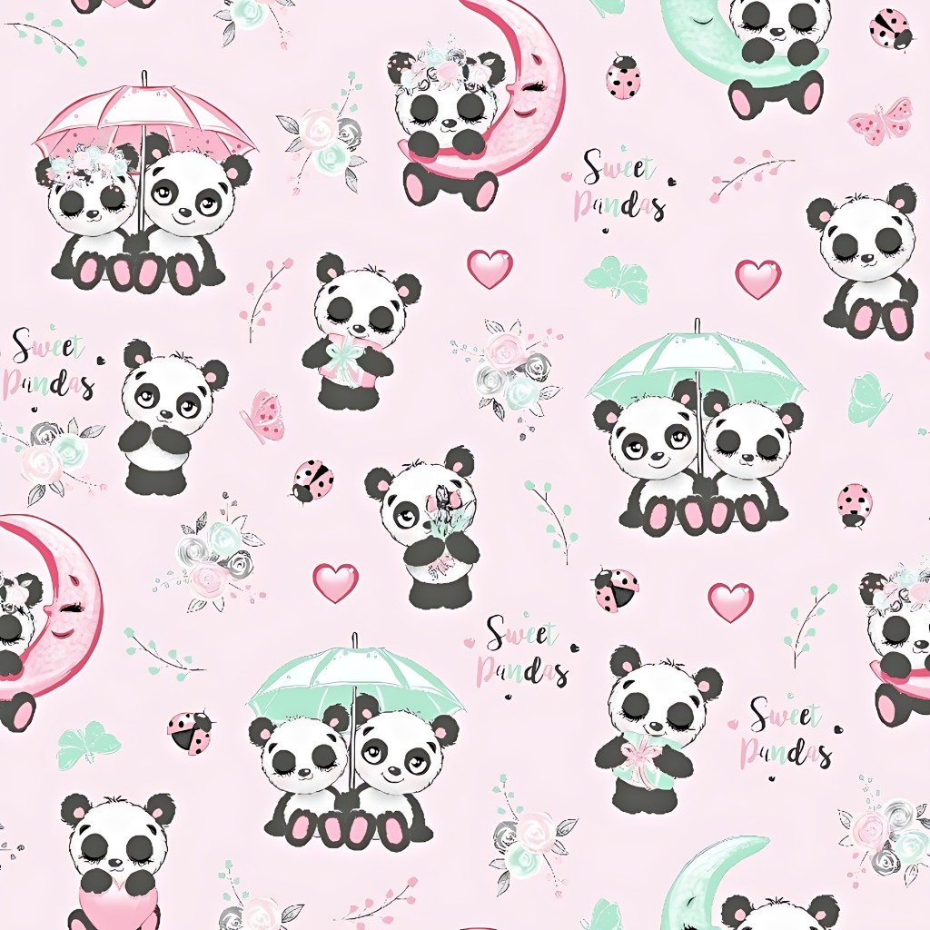 Bawełna pandy z parasolem na różowym tle