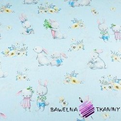 Bawełna zakochane króliki na niebieskim tle