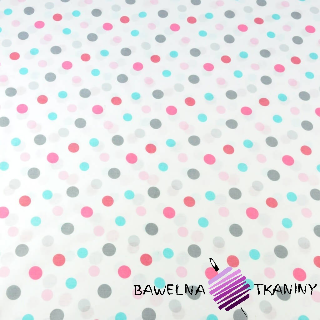 Double gray, pink, turquoise cotton spots on a white background
