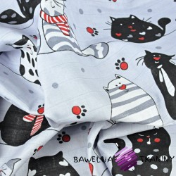 Muslin cloth crazy cats on gray background
