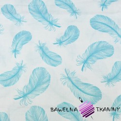 Muslin cotton turquoise feathers on white background