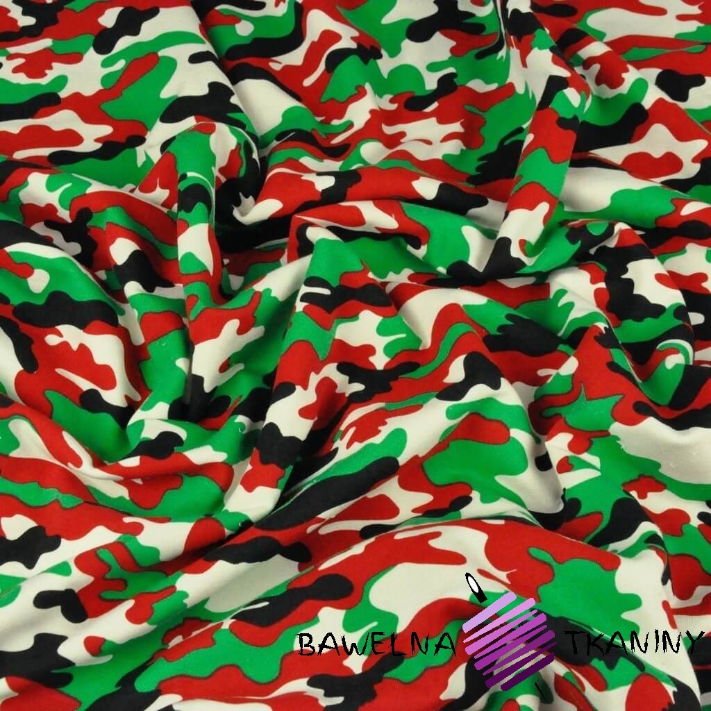 Looped knit - camo green, red and black