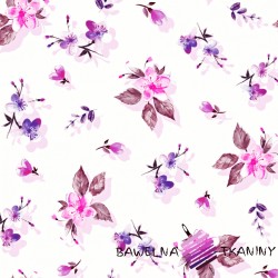 Cotton Jersey digital print -blossoming cherry violet pink on a white background