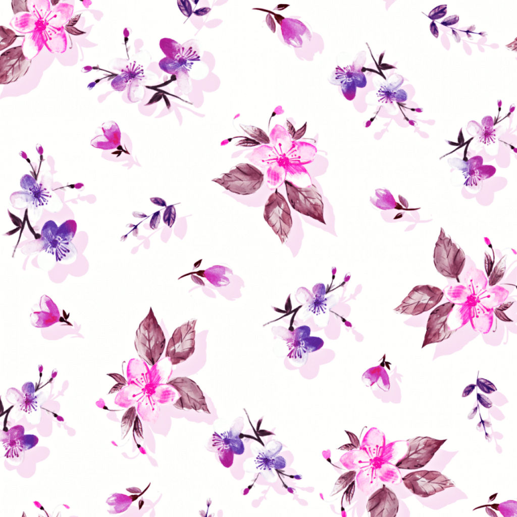 Cotton Jersey digital print -blossoming cherry violet pink on a white background