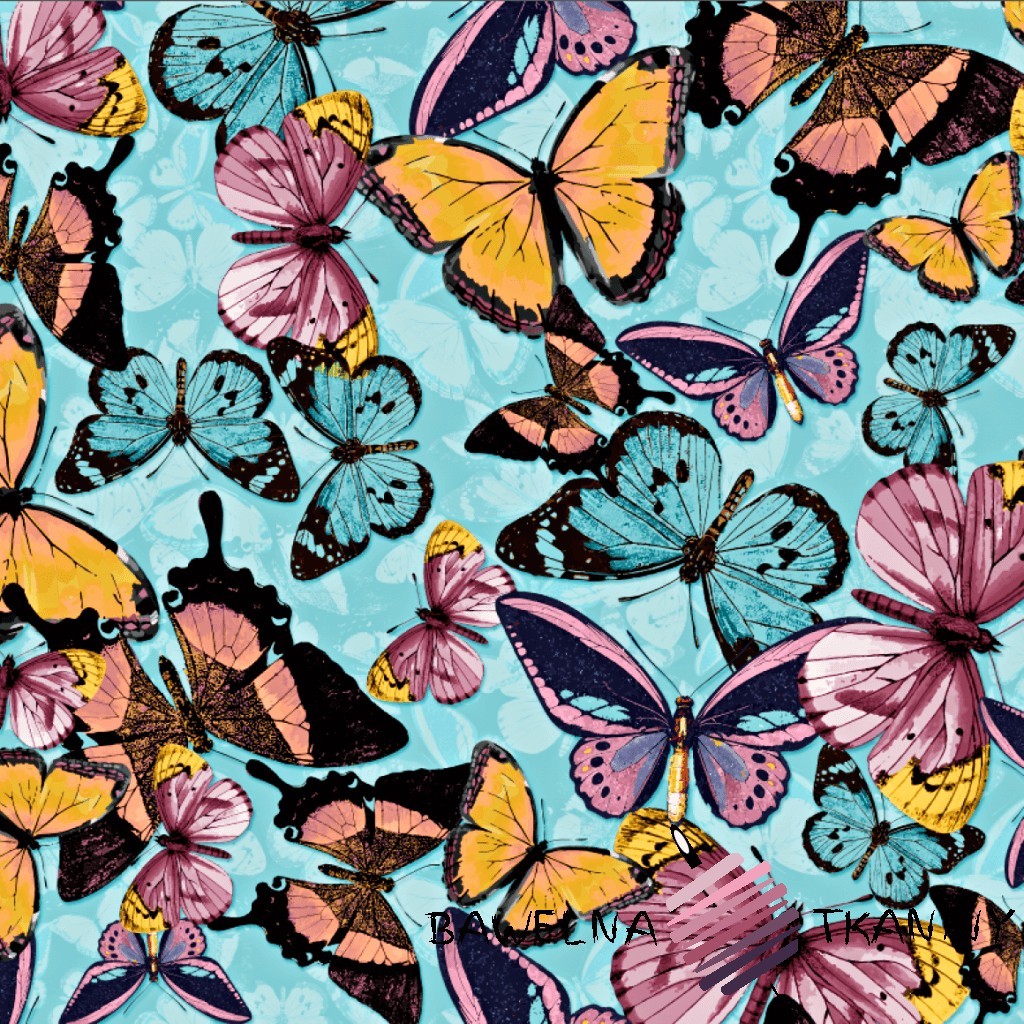 Cotton Jersey knit digital printing butterflies on blue background