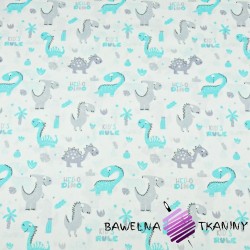 Cotton dinosaurs mint gray with palm trees on a white background