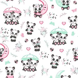 Cotton pandas with umbrella on a white background