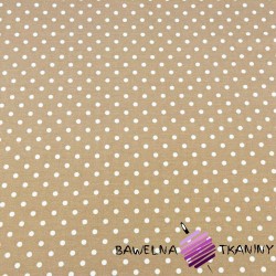Cotton 7mm white polka dots on a light brown background