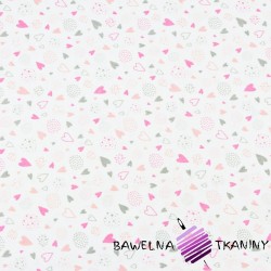 Cotton MINI with balls pink & gray hearts on white background