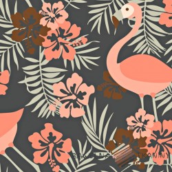 wodoodporna tkanina łososiowe flamingi na szarym tle