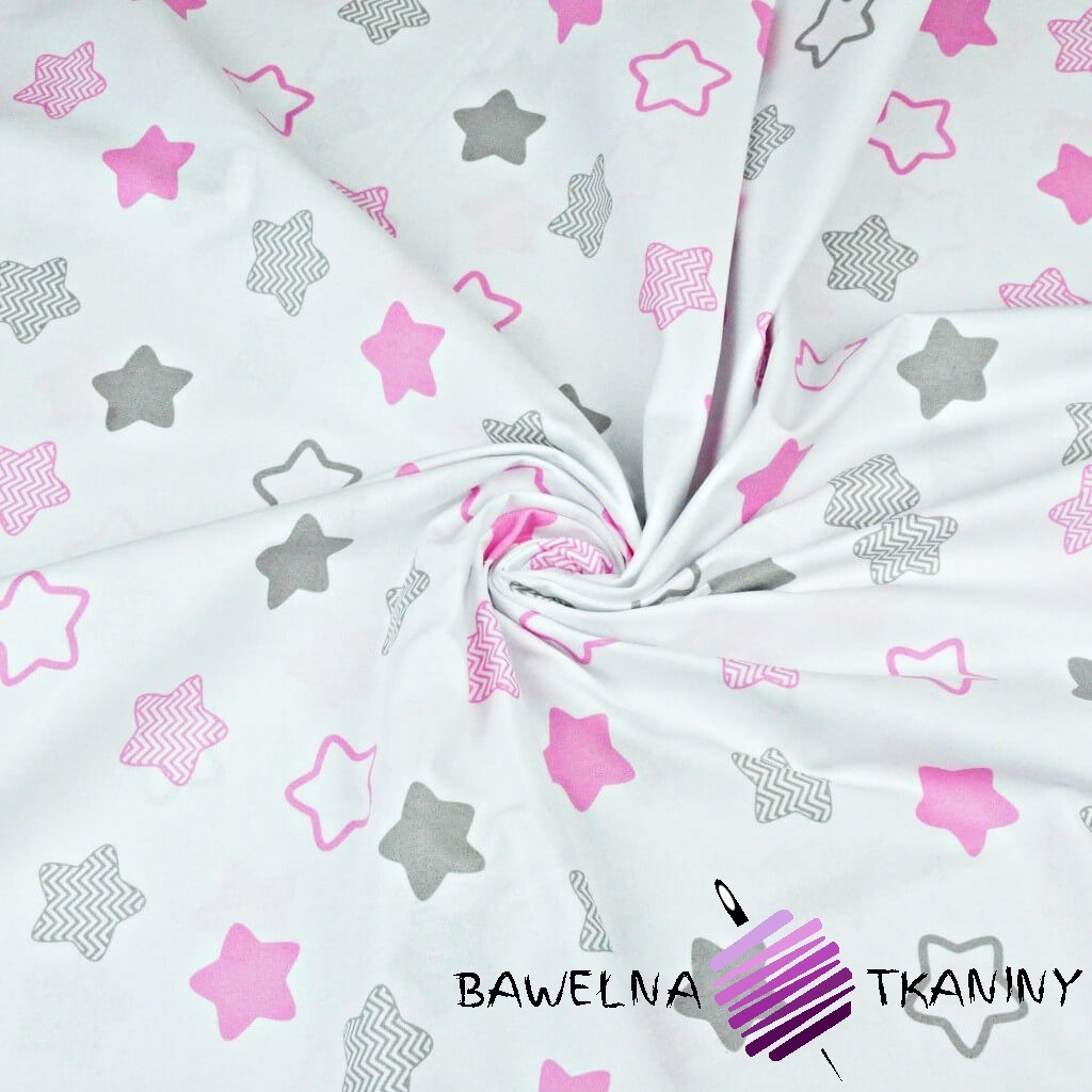 Cotton pink & gray gingerbread stars on white background