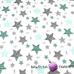 Cotton mint & gray patterned stars on white background