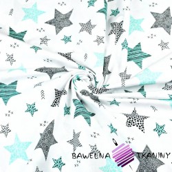Cotton mint & gray patterned stars on white background