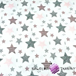 Cotton pink & gray patterned stars on white background
