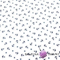 Cotton Jersey - navy anchor on white background