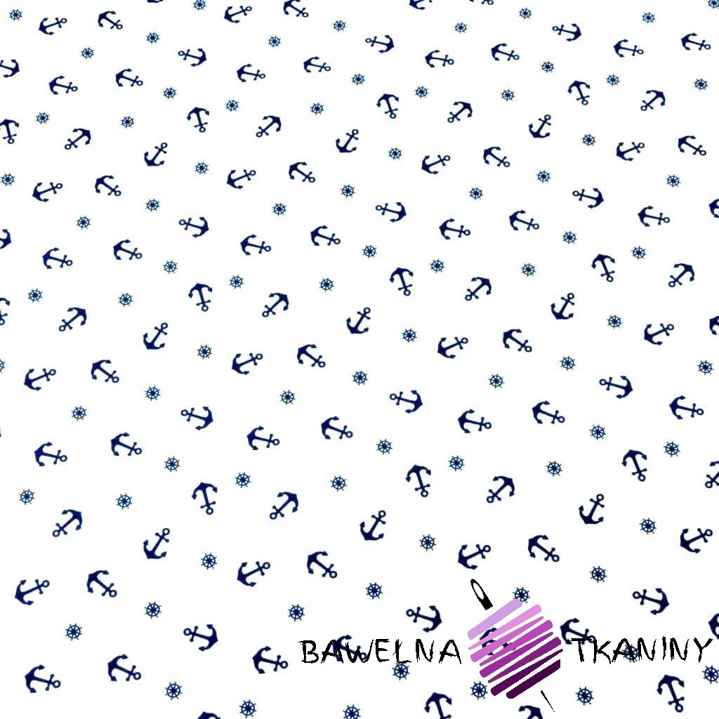 Cotton Jersey - navy anchor on white background