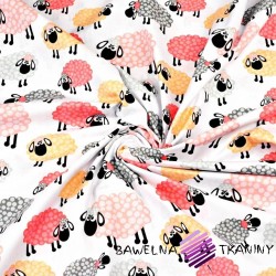 Cotton pink & orange sheep in dots on white background