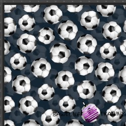 Cotton Jersey knit digital printing of soccer on dark gray background
