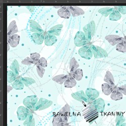 Interlock knitwear digital print - gray and mint butterflies on a mint background