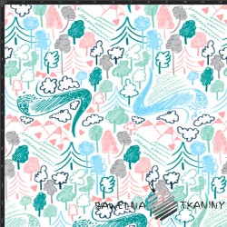 Interlock knitwear digital print - pastel drawings on a white background