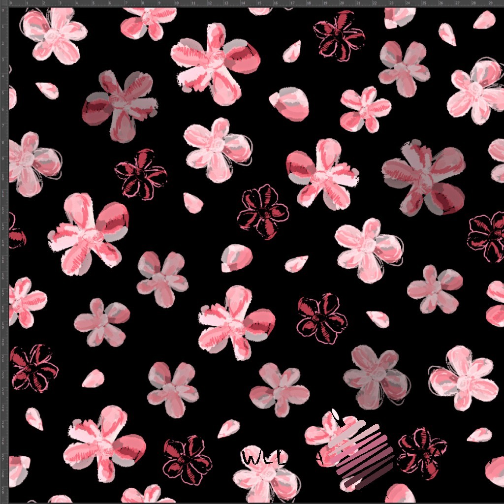 Interlock knit digital print flowers (pink) | fabric shop