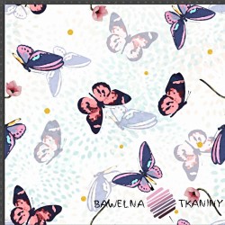 Interlock knitwear digital print - violet butterflies on white background
