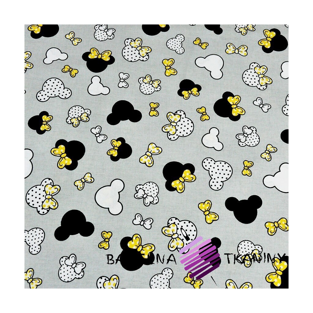 Cotton black-yellow small MIKI with bow on a gray background