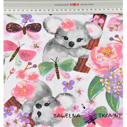 Cotton koala bears with butterflies on a white background