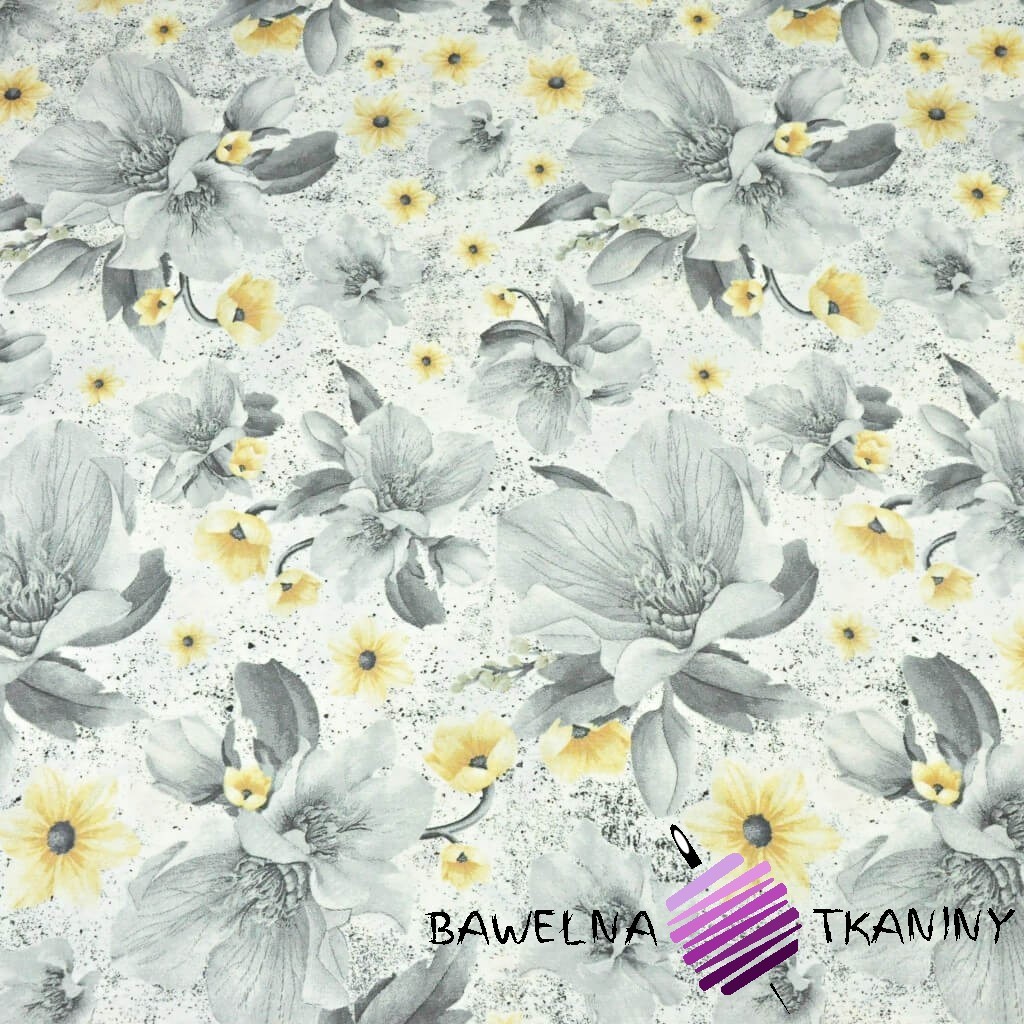 kwiaty magnolie żółto-szare na białym tle - 220 cm