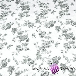 Cotton gray florets with birds on white -220cm
