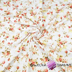 Cotton sprigs of yellow-red roses on white -220cm