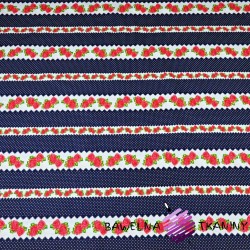 Cotton red roses in navy blue stripes -220cm