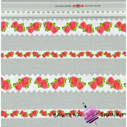 Cotton red florets in gray stripes -220cm